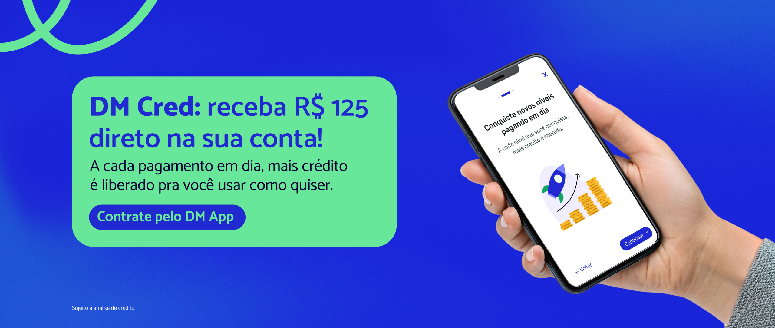 Banner promocional do DM Cred, microcrédito da DM