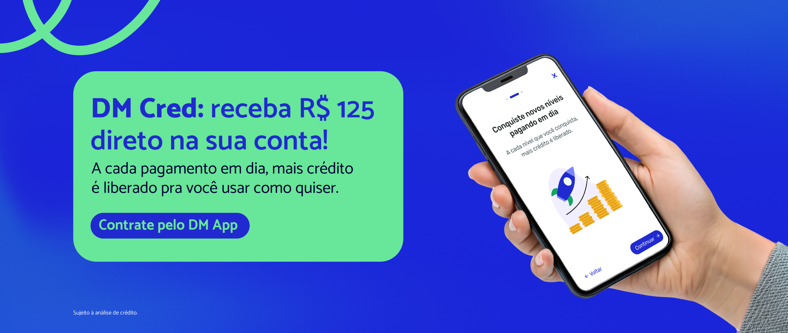 Banner promocional do DM Cred, microcrédito da DM