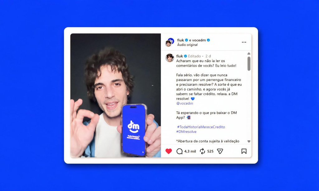 Fiuk vira personagem de nova propaganda da DM sobre crédito